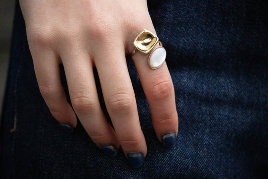 Square white stone ring
