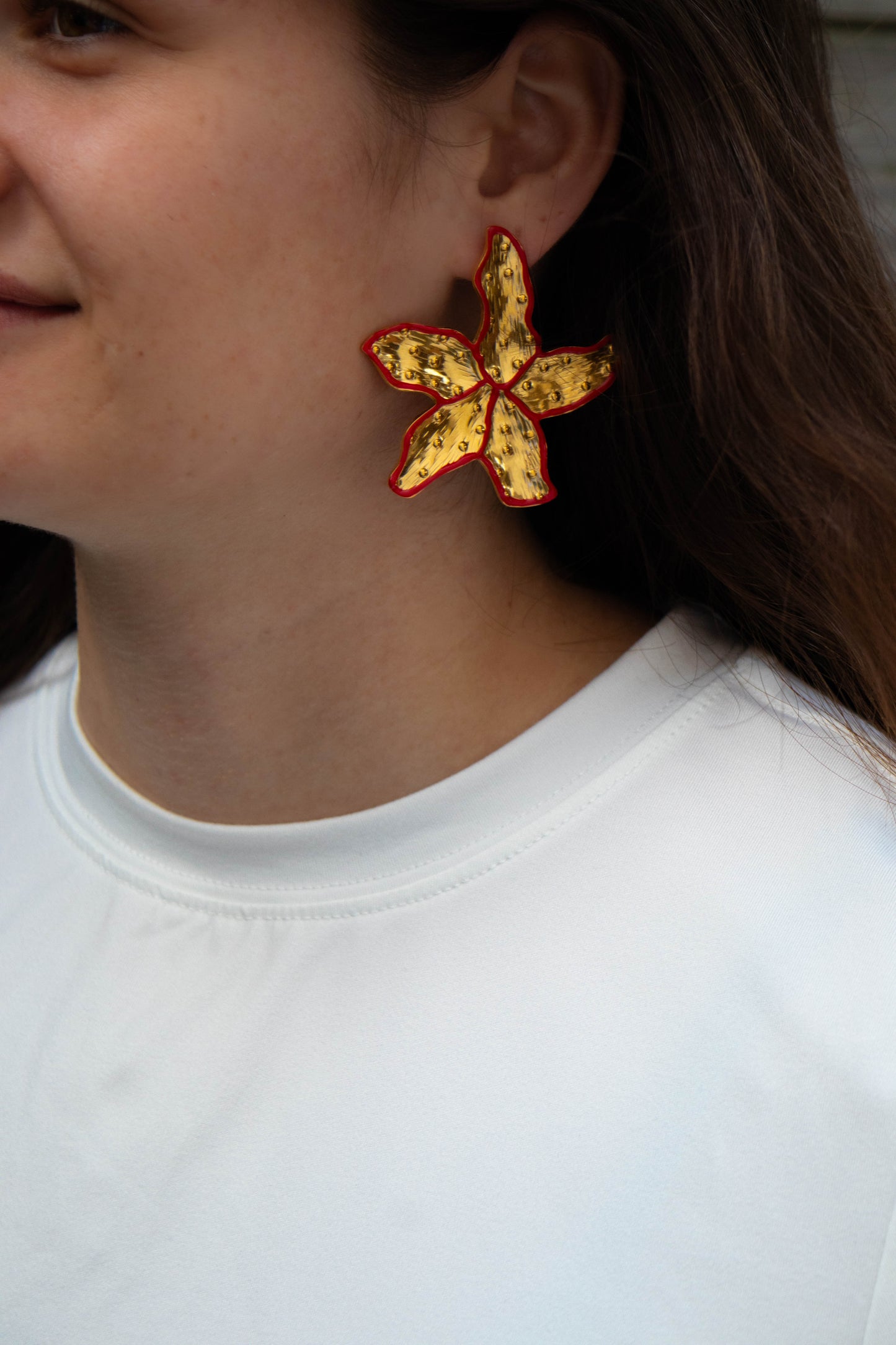 Red flower earrings